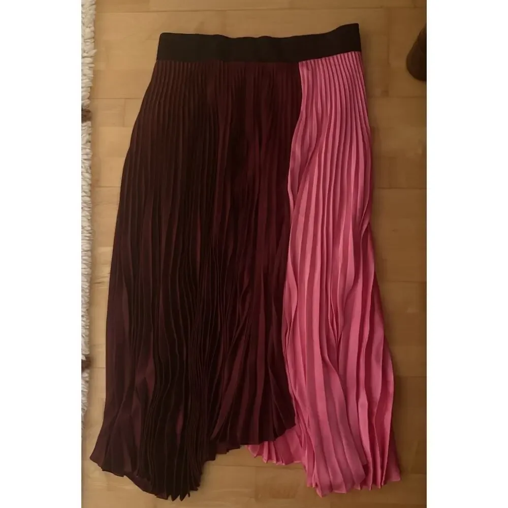 A.L.C. Grainger Pleated Midi Skirt Pink Burgundy Colorblock 14